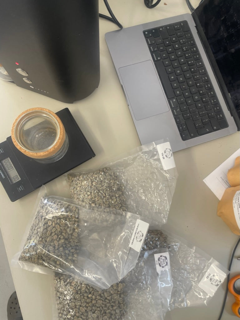 Colombian coffee samples being roasted for Ómra’s summer release