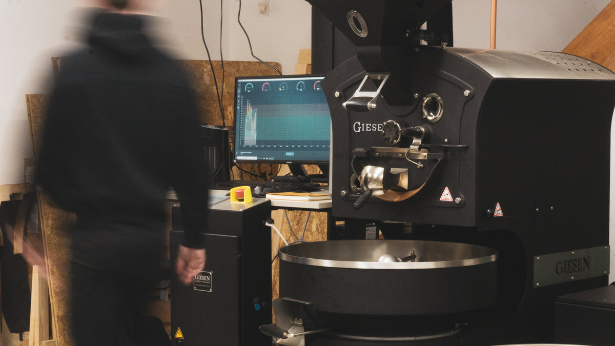 Coffee sample-roasting and production work at Ómra’s roastery