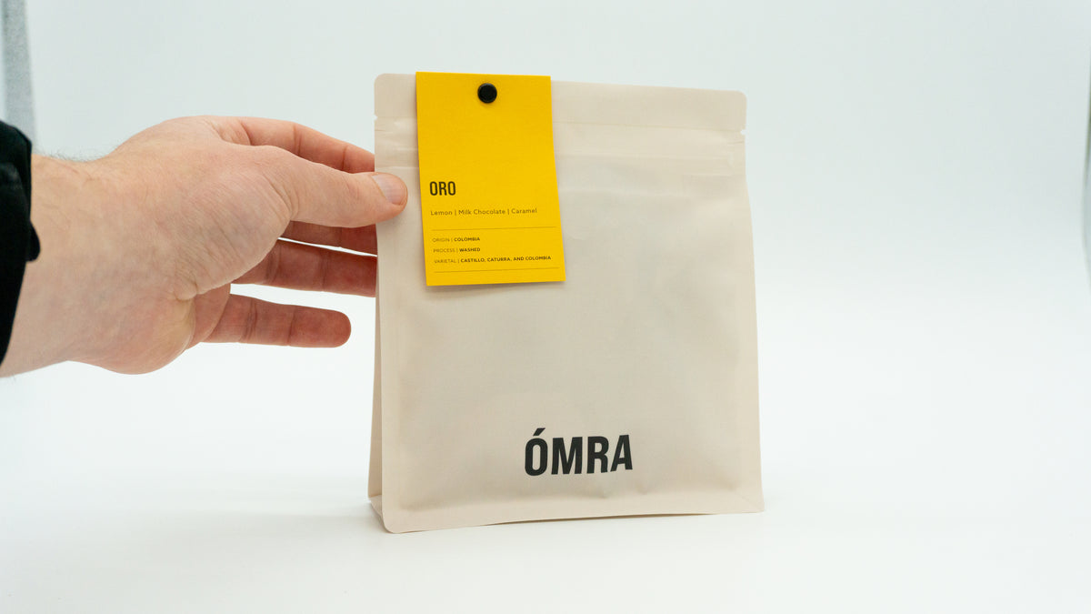 Ómra coffee packaging cards developed after customer feedback